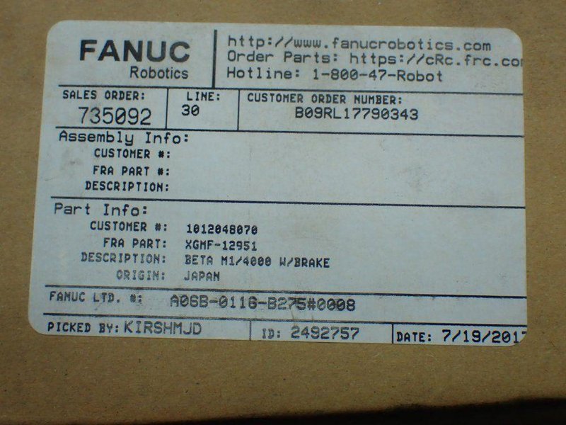 FANUC 4000RPM AC SERVO MOTOR  -  A06B-0116-B275#0008