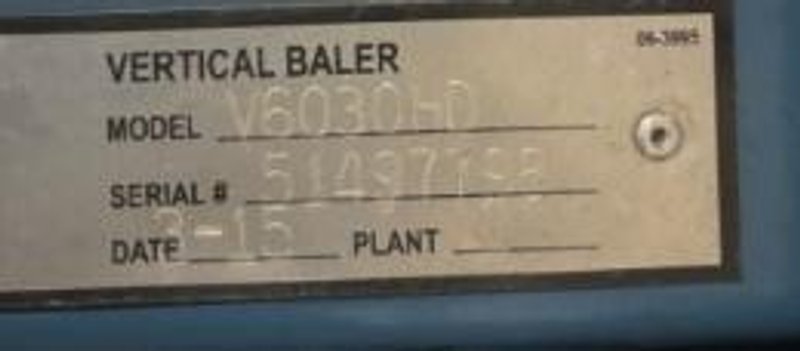 60" X 30" MARATHON MODEL #V-6030 HYDRAULIC VERTICAL BALER: YOBRO #25198