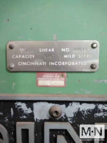5/8" X 12' CINCINNATI 5FL12 HYDRAULIC SHEAR