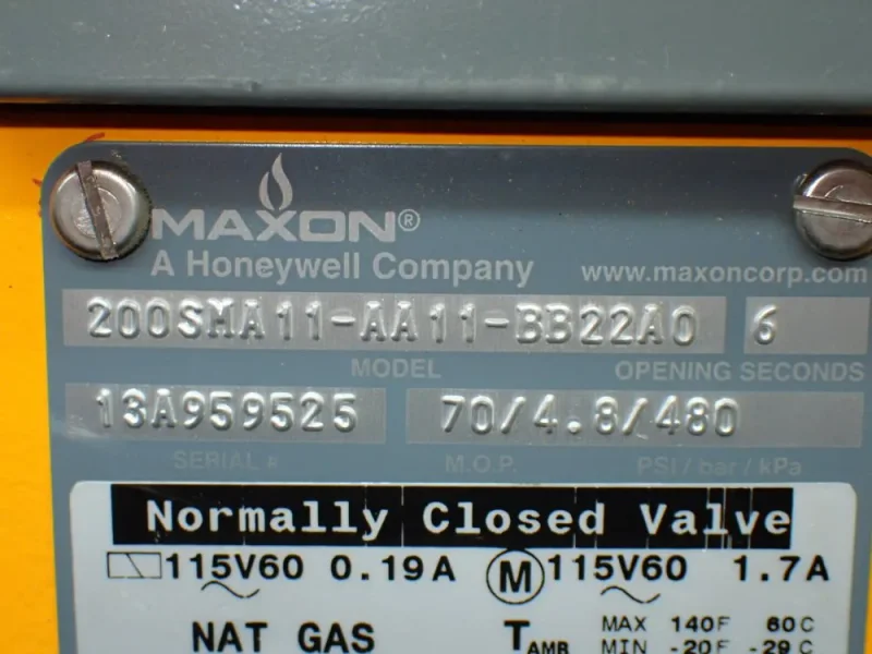 MAXON AUTOMATIC GAS SHUT OFF VALVE  -  200SMA11-AA11-BB22A0