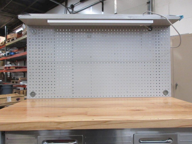 Portable Work Bench with Maple Top, Upper Shelf, Drawer, Work light- Auction Item