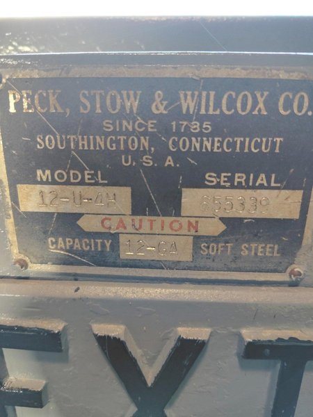 1 PREOWNED 4 FT. X 12 GA. PEXTO POWER SQUARING SHEAR, MODEL #: 12-U-4H, S/N: 655339