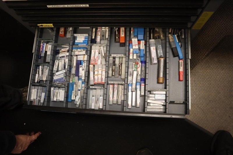 Huot 8 Drawer Tool Cabinet with Contents: Carbide End Mills, HSS End Mills, Lathe Turning Tools and More- Auction Item