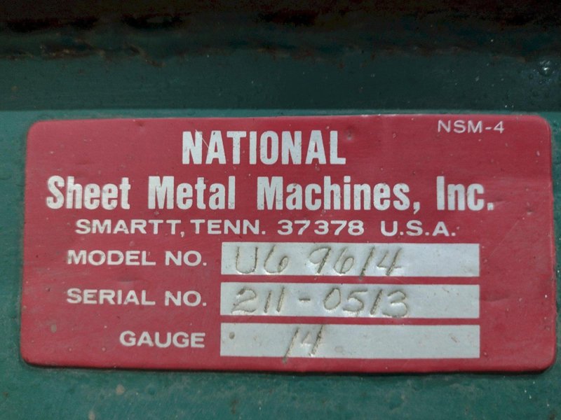 8' X 14 GAUGE NATIONAL MODEL #U6-9614 BOX &amp; PAN FINGER BRAKE: YOBRO #25800