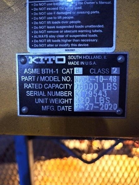 10 TON MODEL #NACL-10-48 KITO ADJUSTABLE COIL PICKER: YOBRO #25233