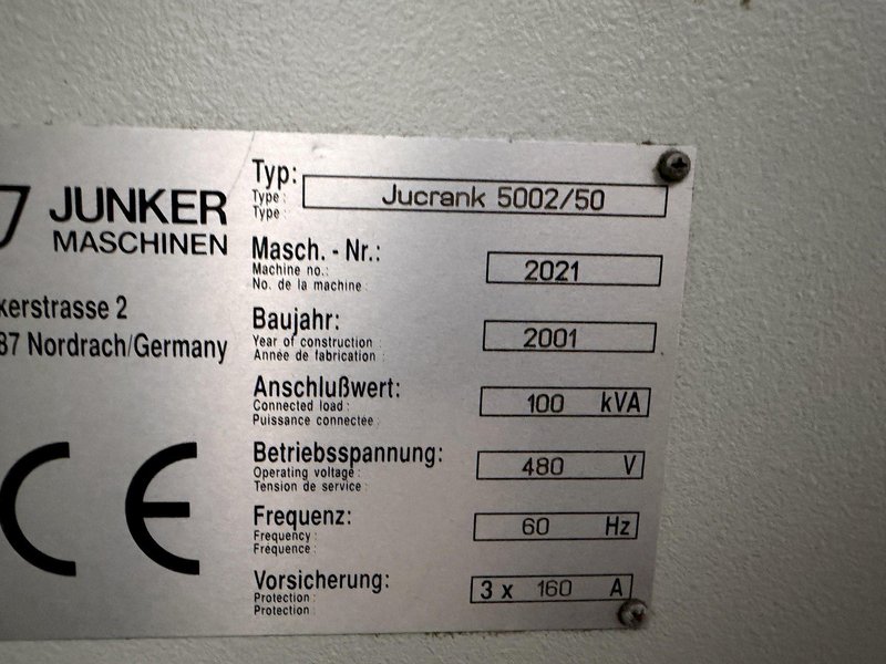 11" X 39" JUNKER JUCRANK 5000/50 CNC GRINDING MACHINE. STOCK # 0328726