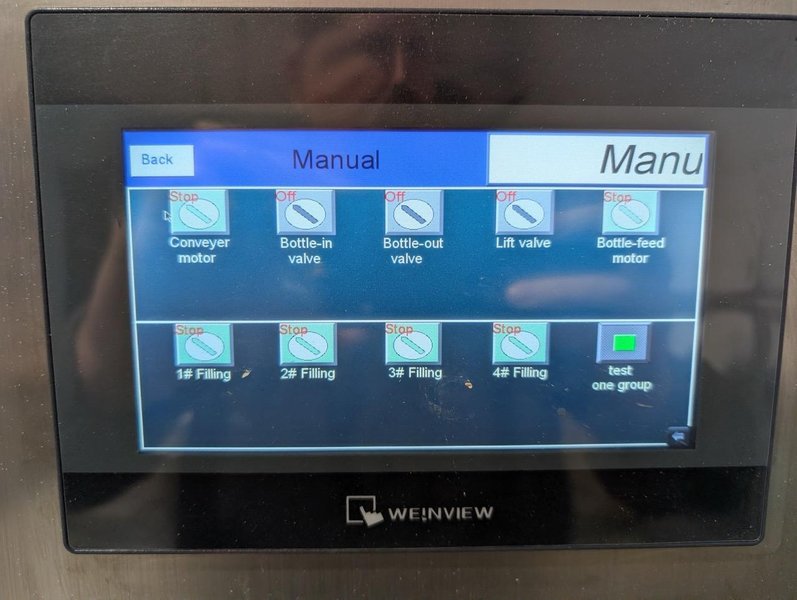 Liquid Filling Line with Automatic 4 Nozzle Servo Gear Pump Filler, Lid Presser, Labeler, Turntables, and Conveyors, 2024