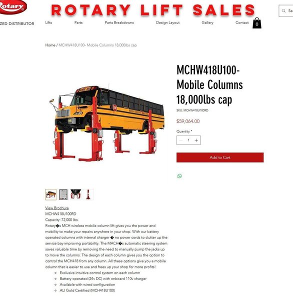 (4) 18,000 LBS ROTARY LIFT MODEL #MCH418U100 WIRELESS BATTERY VEHICLE COLUMN JACK LIFTS: STOCK #23488