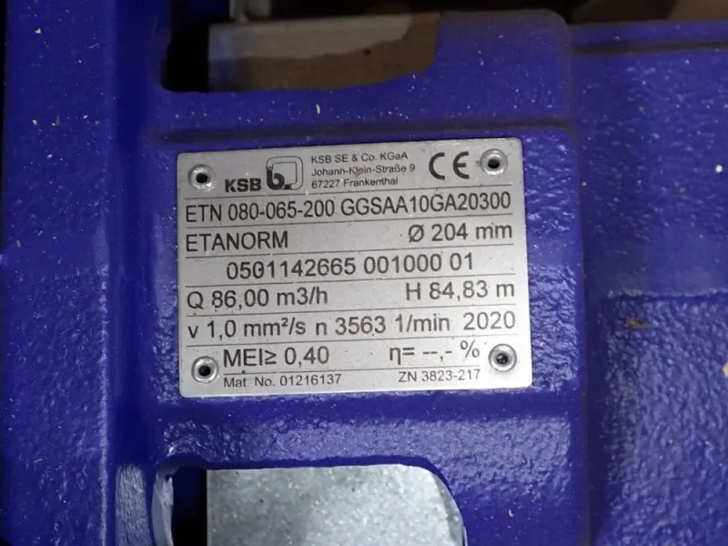 KSB CENTRIFUGAL PUMP  -  ETN 080-065-200 GGSAA10GA20300