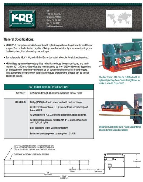 #5 (5/8") KRB MODEL #1016 ROTARY STIRRUPMATIC CNC REBAR BENDER &amp; SHEAR: STOCK #23189