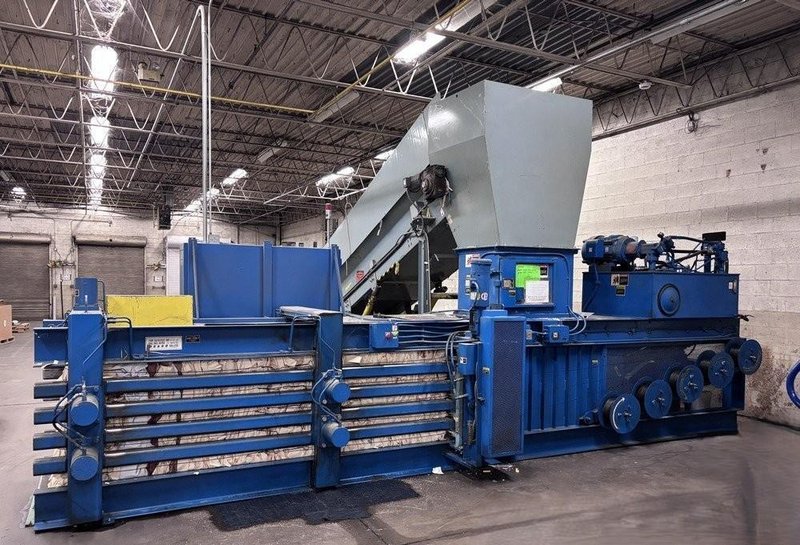 30" X 40" SELCO MODEL HSO-128A AUTO-TIE TOP LOADING HORIZONTAL HYDRAULIC BALER SYSTEM, W/ CONVEYOR &amp; DUMP HOPPER: YOBRO #26210