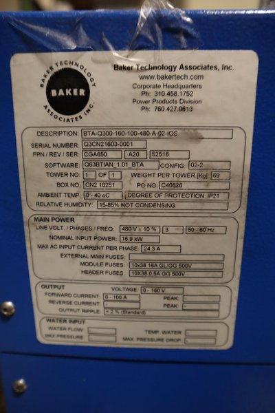 Baker Q300 Switch Mode Rectifier- Auction Item