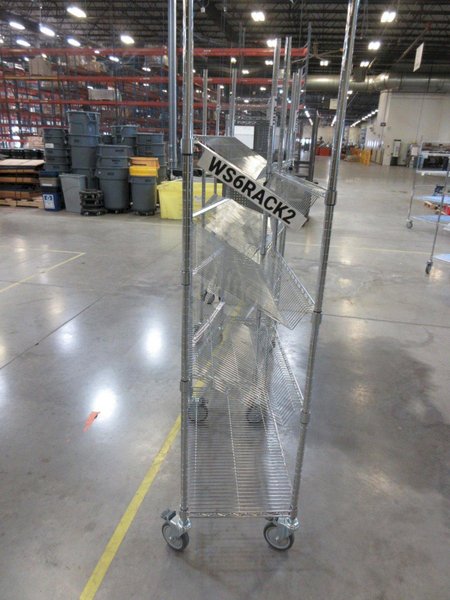 Uline Rolling Metal Wire Carts with Angled Shelves (5 total) (4) 36" x 18" x 78" High and (1) 36" x 24" x 78"- Auction Item
