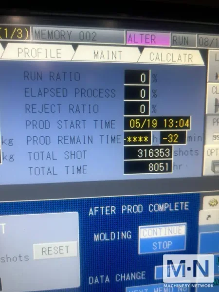 720 TON 126 OZ TOSHIBA MODEL ISGT720 INJECTION MOLDING MACHINE MFG 1996