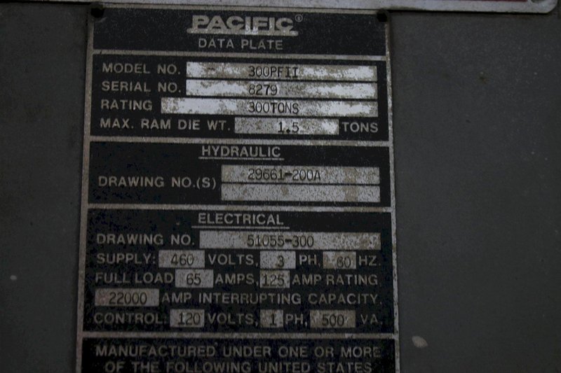 300 TON PACIFIC PRESSFROMER II HYDRAULIC C FRAME PRESS : STOCK #76330