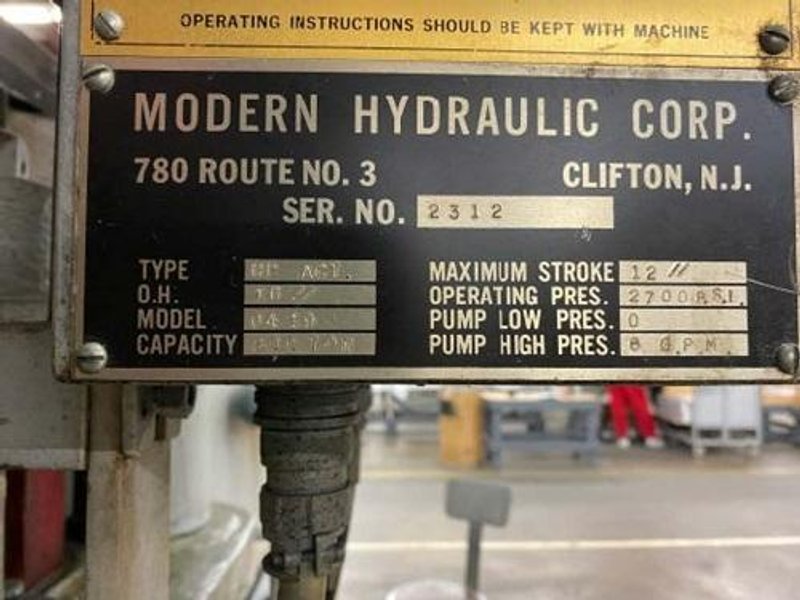 600 TON MODERN HYDRAULIC CORPORATION HOBBING PRESS