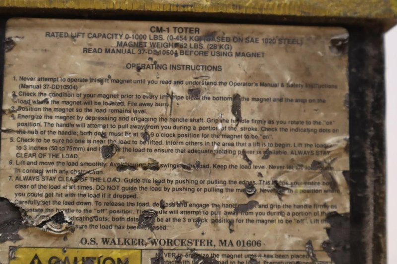 OS Walker CM-1 Toter Permanent Lift Magnet 1000 LB Capacity Pivoting Lifting Lug- Auction Item