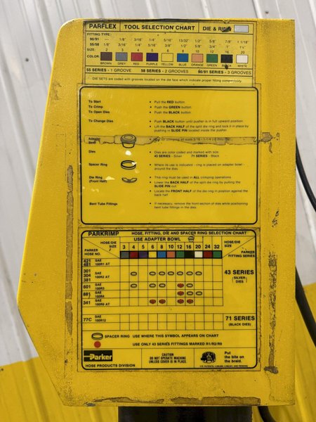 1.25" PARKER SUPER-KRIMP HYDRAULIC HOSE CRIMPER &amp; CRIMP DIES, WITH ENERPAC HYDRAULIC UNIT: YOBRO #25556