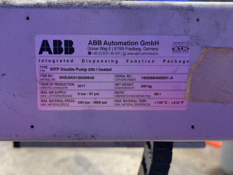 ABB AUTOMATION GMBH 3600 PSI INTEGRATED DISPENSING FUNCTION PACKAGE DOUBLE PUMP 200 I HEATED  -  3HDAK010028640