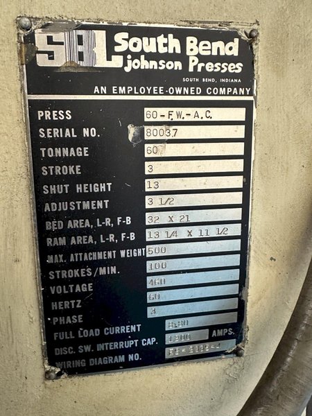 60 TON SOUTHBEND OBI FLYWHEEL  PRESS: STOCK #77515