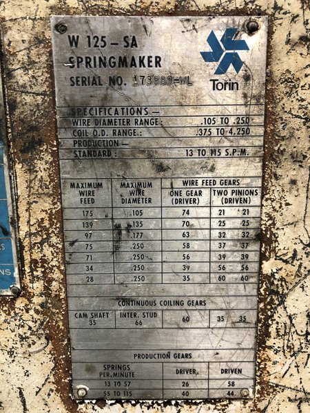 TORRINGTON MODEL W125-SA SPRING COILER / COIL MAKING MACHINE: STOCK #18982