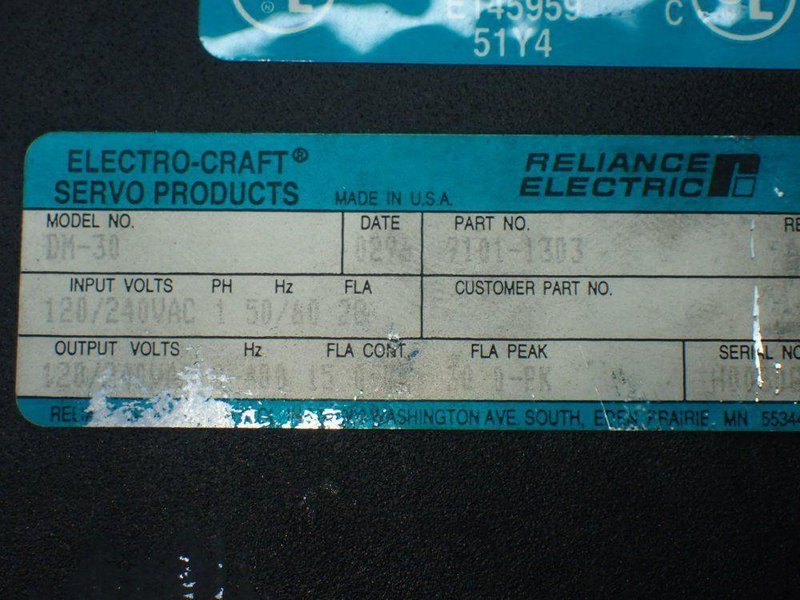RELIANCE ELECTRIC ELECTRO-CRAFT BRU-200 BRUSHLESS SERVO DRIVE  -  9101-1303