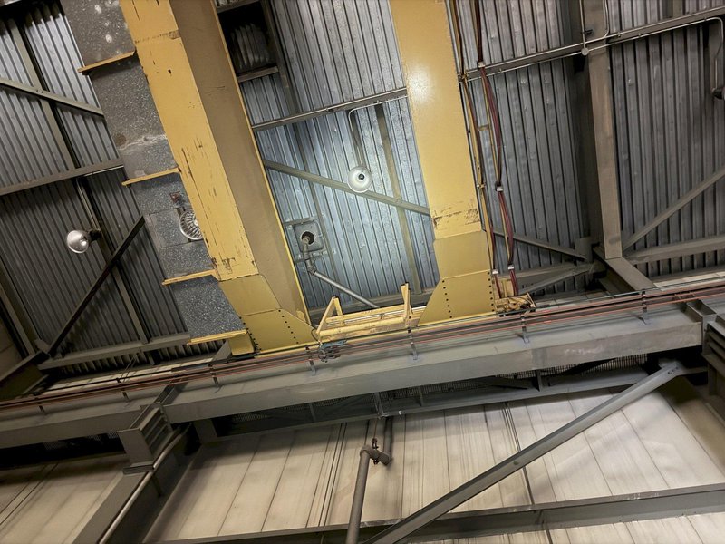 50/10 TON  X 68' SPAN ORLEY MEYER DOUBLE GIRDER OVERHEAD BRIDGE CRANE. STOCK # 0757426