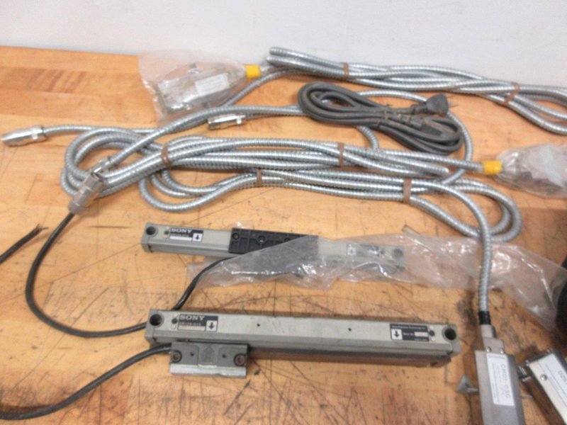 Sony LH51-2 (2) Digital Read Out Displays with Connector Cables, Adapters, and Short Magnescales for Optical Comparator Setup- Auction Item
