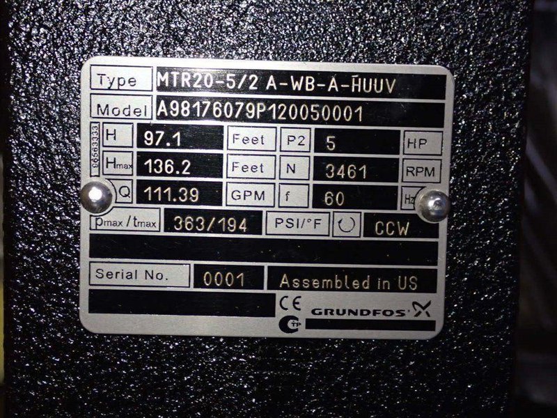 GRUNDFOS MULTI STAGE PUMP  -  MTR20-5/2 A-WB-A-HUUV