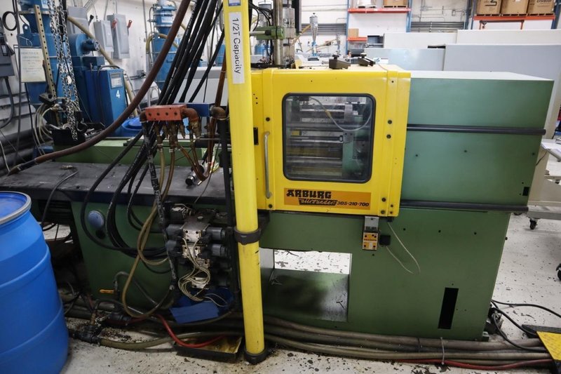 Arburg Allrounder Model 305-210-700 Hydraulic Plastic Injection Molding Machine with 1/2 ton Jib Crane and Electric Hoist- Auction Item