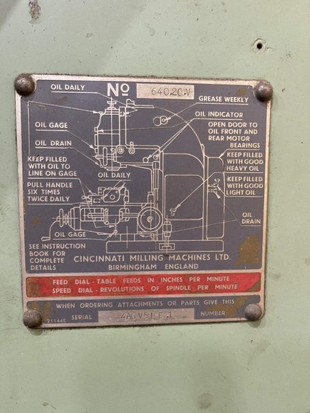 #6 CINCINNATI VERTICAL MILL: STOCK #73851