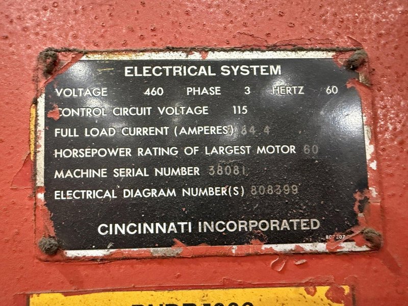 1250 TON X 20' CINCINNATI MODEL #1250HX16 HYDRAULIC PRESS BRAKE: YOBRO #25005