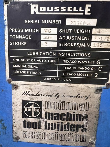 40 TON ROUSSELLE MODEL #4G GAP FRAME PRESS, 3" STROKE: STOCK 21683