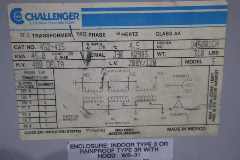 Challenger 45KVA Transformer, 3 Phase- Auction Item