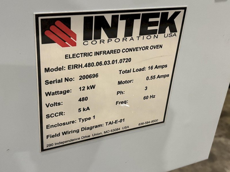 540 DEGREE X 24" W X 8" H INTEK ELECTRIC MESH CONVEYOR TYPE INFRARED OVEN, NEW IN 2020: STOCK #23213