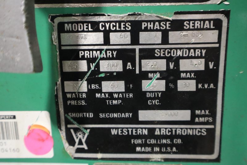 Western Arctronics 30 kVA Spot Welder – Industrial Resistance Welding System- Auction Item