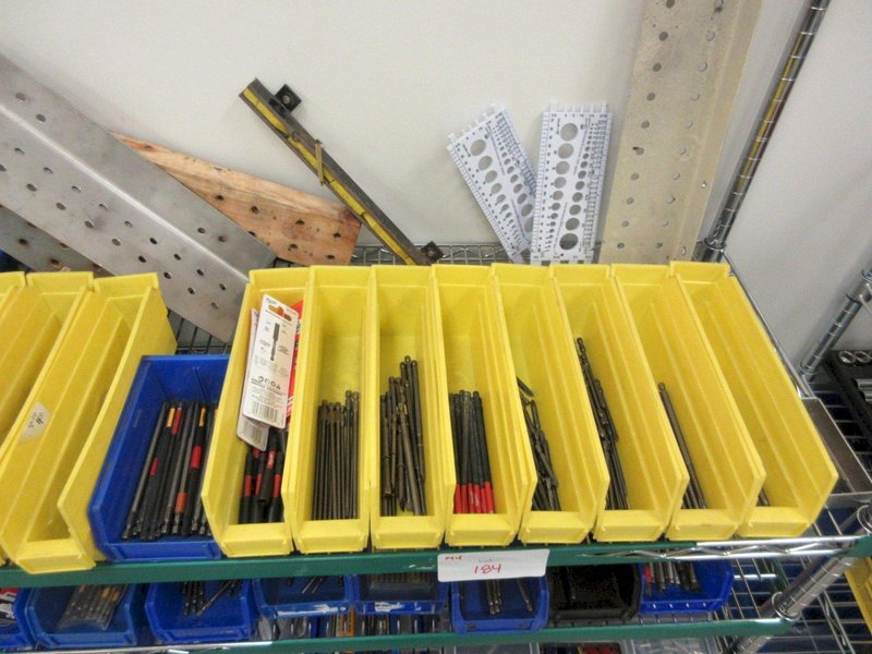 Perishable Tool, Large Assortment including Screw Gun Drill Tips, Taps, Drills, Sawzall Blades and MORE on 6-Shelf 60" x 18" x 78" Metal Wire Rolling Cart- Auction Item