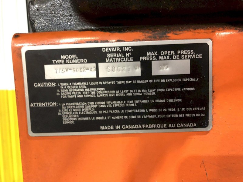 7.5 HP DEVAIR MODEL #TASV-5052-S 175 PSI VERTICAL AIR COMPRESSOR WITH AIR TAK 20 SCFM AIR DRYER: STOCK 16096