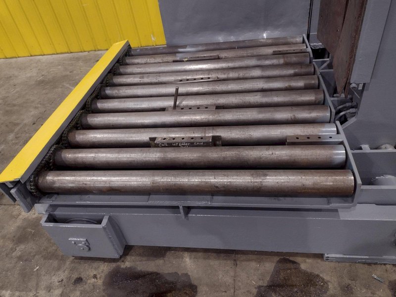 20,000 LBS X 54" X 36" BRANER HYDRAULIC COIL CAR UPENDER WITH POWER FEED CONVEYOR: YOBRO #25238