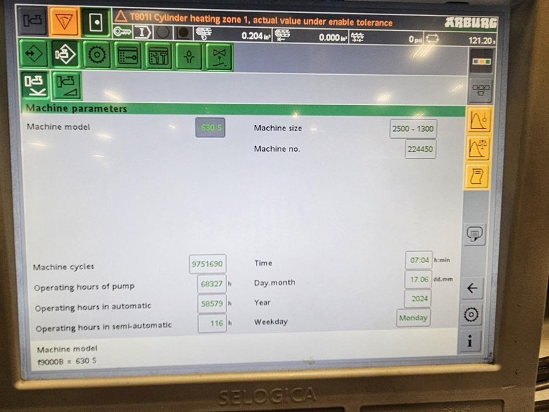 2013 Arburg ALLROUNDER 630 S – 275 Ton Servo-Hydraulic Molding Machine with 70mm Screw