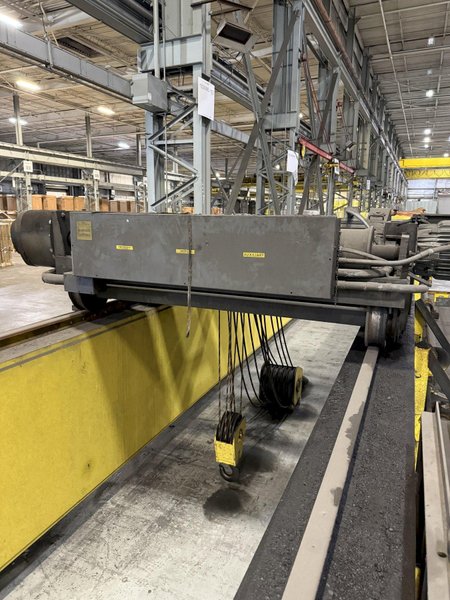 30/5 TON X 60' SPAN SHAW BOX OVERHEAD BRIDGE CRANE. STOCK # 1006625