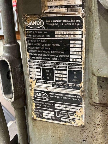 250 TON DANLY MODEL #H2-250-48-36 STRIGHT SIDE PRESS: STOCK #21267
