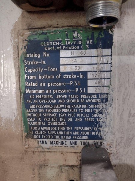 60 TON NIAGARA MODEL #M60 OBI STAMPING PRESS, 4&quot; STROKE: STOCK #19179