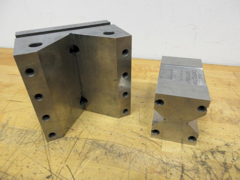 V-Blocks Precision Ground (2pcs) Larger Sizes, (1) 90 x 70 x 125mm, (1) Fowler 6" x 6" x 4" with Mounting Holes- Auction Item