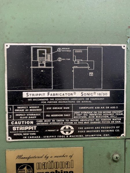 STRIPPIT SONIC 18/30 PUNCH MACHINE AND CORNER NOTCHER W/ TOOLING. STOCK # 1271823.