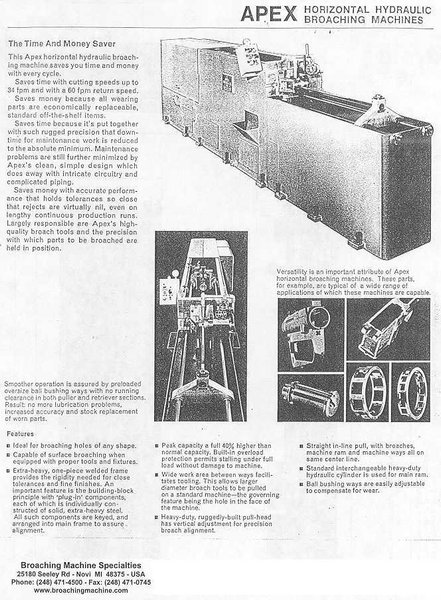 6-Ton Apex Model H-6-48 Horizontal Internal Broaching Machine