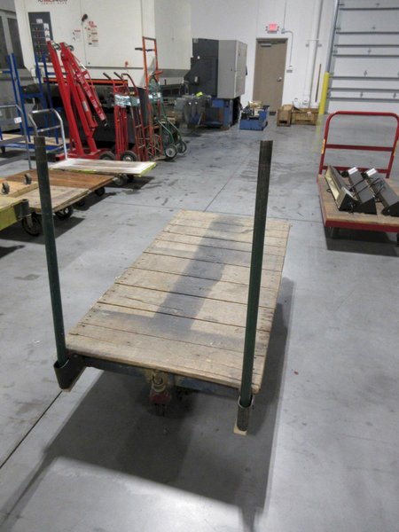 Railroad Style Moving Cart with Large Center Wheel and Swivel End Wheels, Wooden Deck- Auction Item