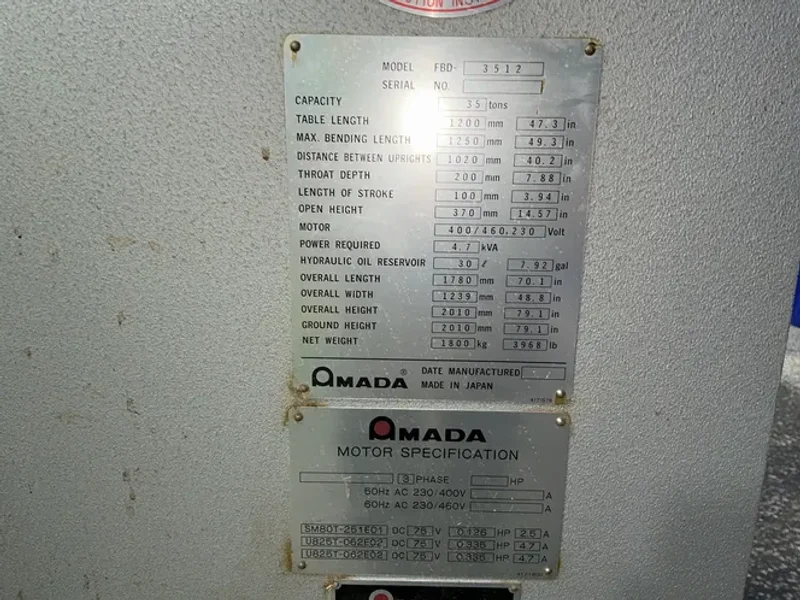 AMADA 35 TONS PRESS BRAKE  -  3512
