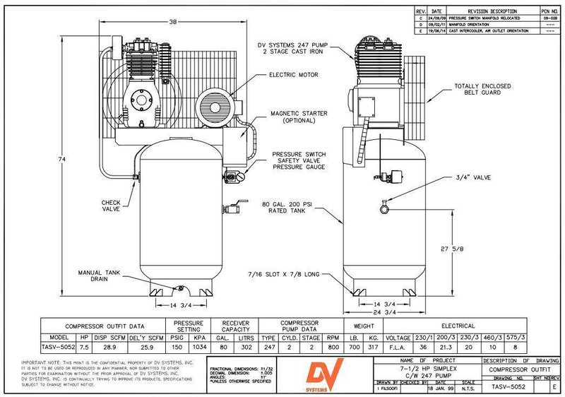 7.5 HP DEVAIR MODEL #TASV-5052-S 175 PSI VERTICAL AIR COMPRESSOR WITH AIR TAK 20 SCFM AIR DRYER: STOCK 16096
