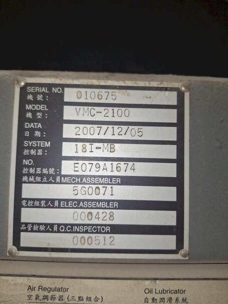 2007 MIGHTY VIPER VMC-2100 VERTICAL MACHINING CENTER